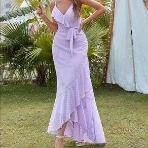 Ruffle Trim Belted Mermaid Dress